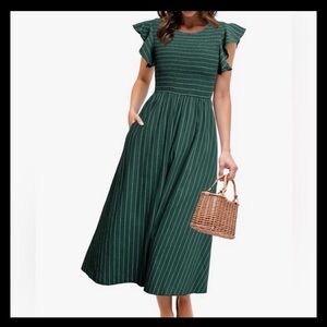 Simplee Womens Striped Midi Summer Smocked Flutter Short Sleeve Dress Size M